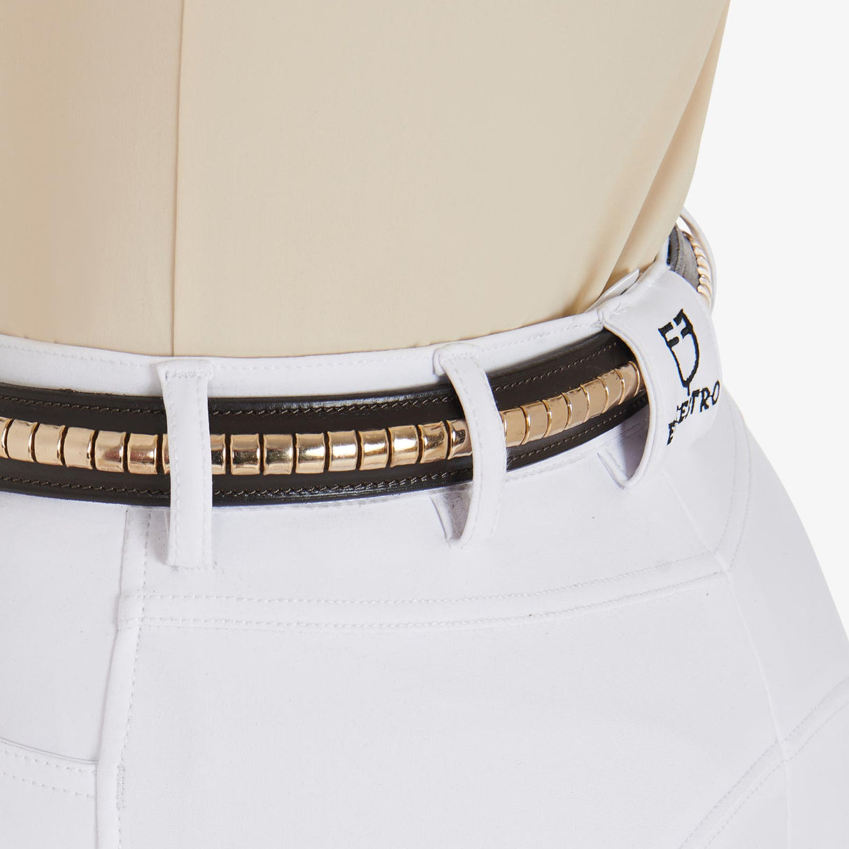 Equestro Leather Belt With Silver Clincher #colour_brown-gold