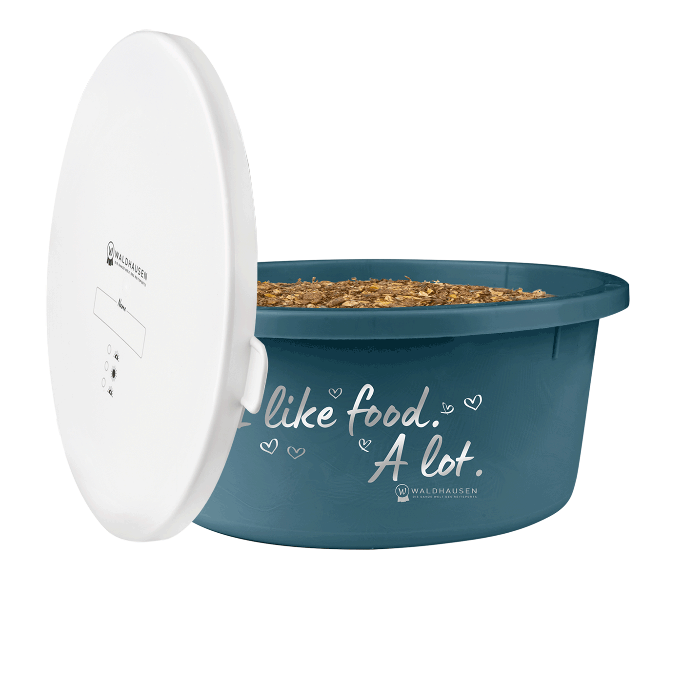 Waldhausen XL Feeding Bowl "I Like Food. A Lot." With Lid #colour_petrol-blue