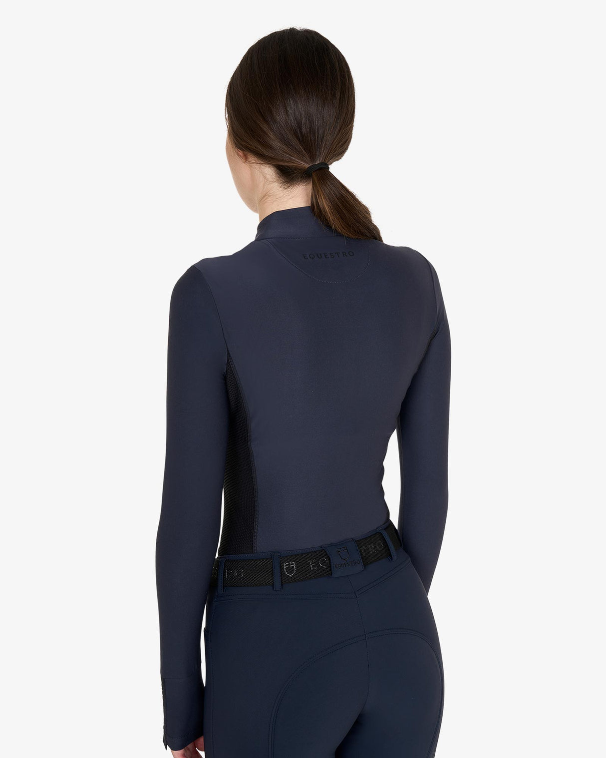 Women's long-sleeved training technical polo shirt - NAVY BLAZER