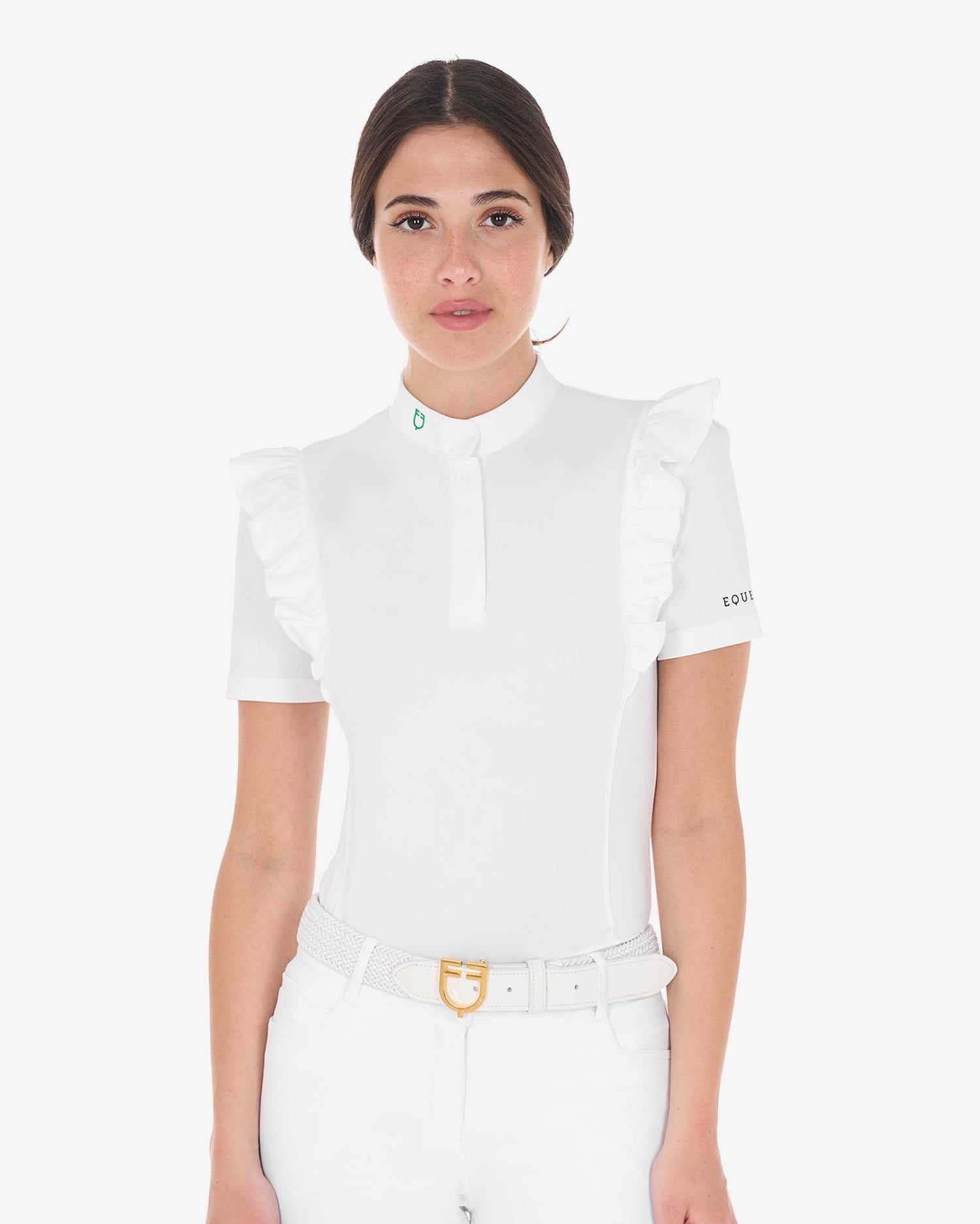 Equestro Women's Slim Fit Competition Polo Shirt With Ruffles