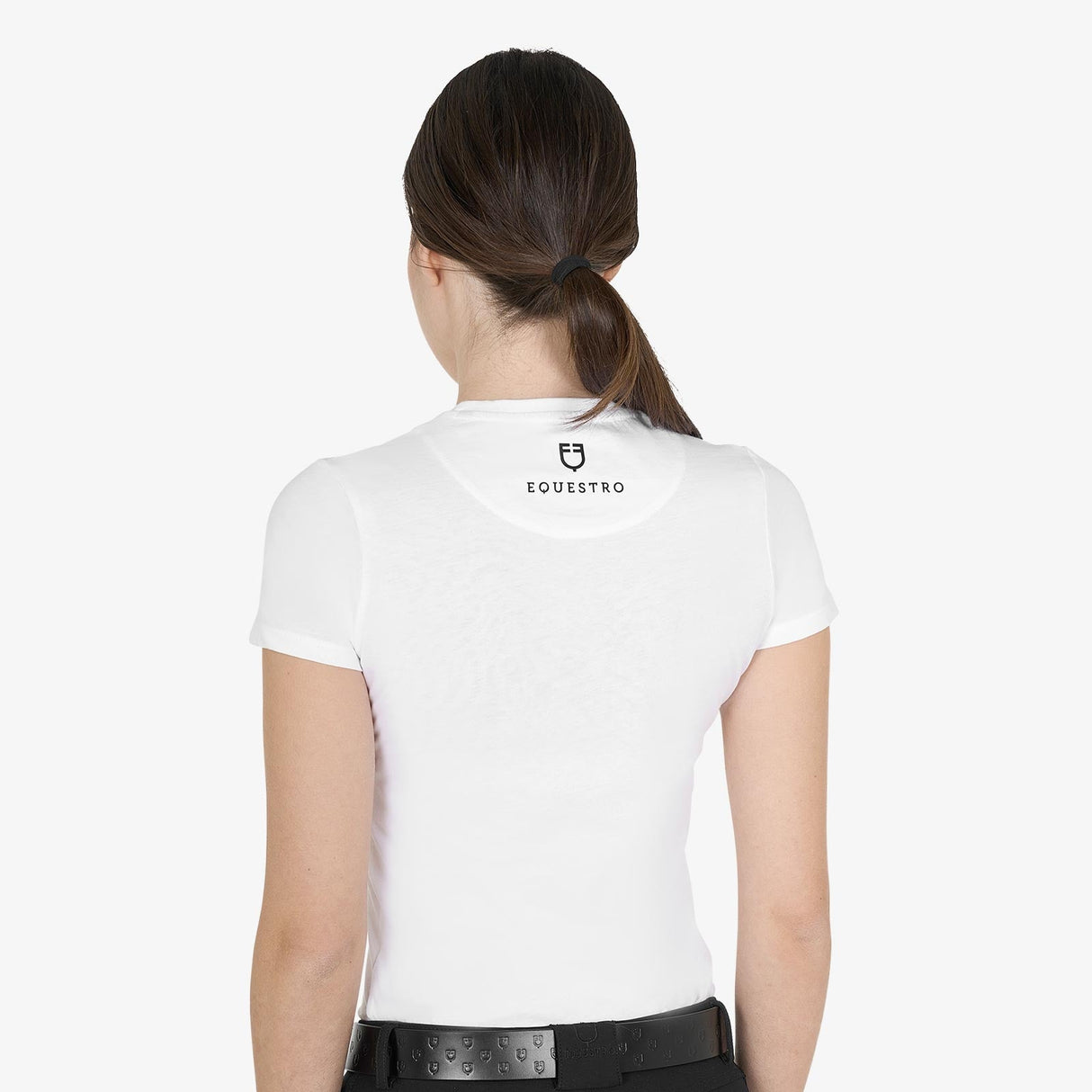 Equestro Women's Slim Fit Cotton T-Shirt Ready To Jump Print With Rhinestones #colour_white