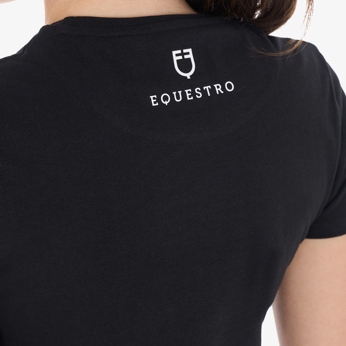 Equestro Women's Slim Fit Cotton T-Shirt Ready To Jump Print With Rhinestones #colour_black