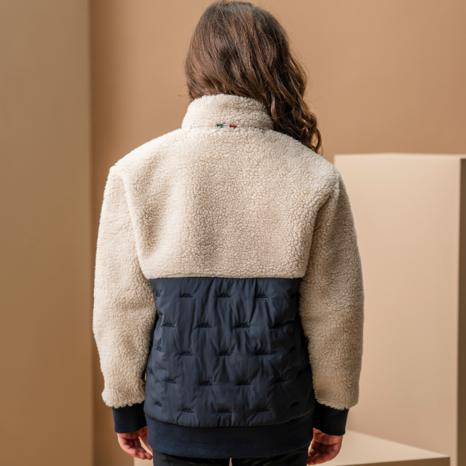 Alessandro Albanese Children's Lori Zip Through Borg Fleece #colour_sand-navy