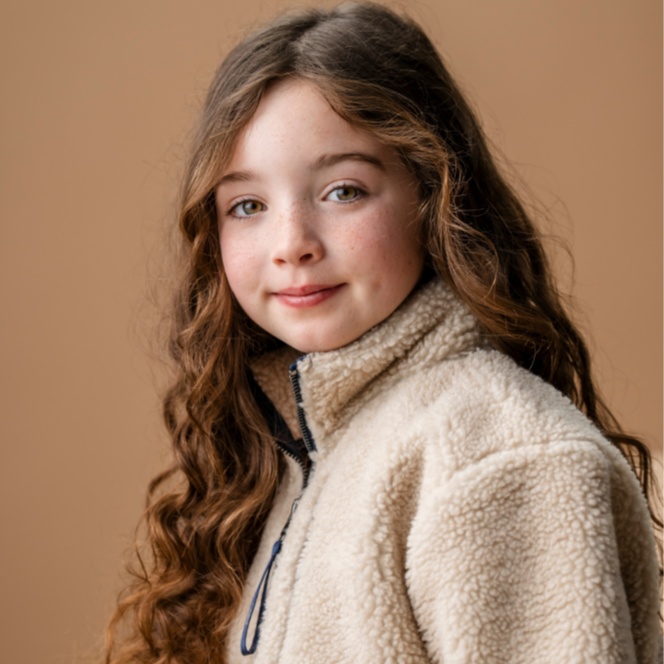 Alessandro Albanese Children's Lori Zip Through Borg Fleece #colour_sand-navy