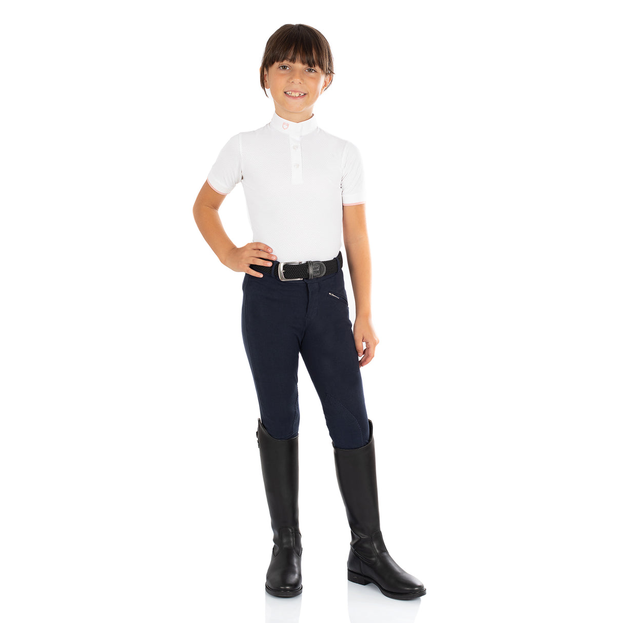 Equestro Kasumi Model Junior Breeches In Stretch Material #colour_blue