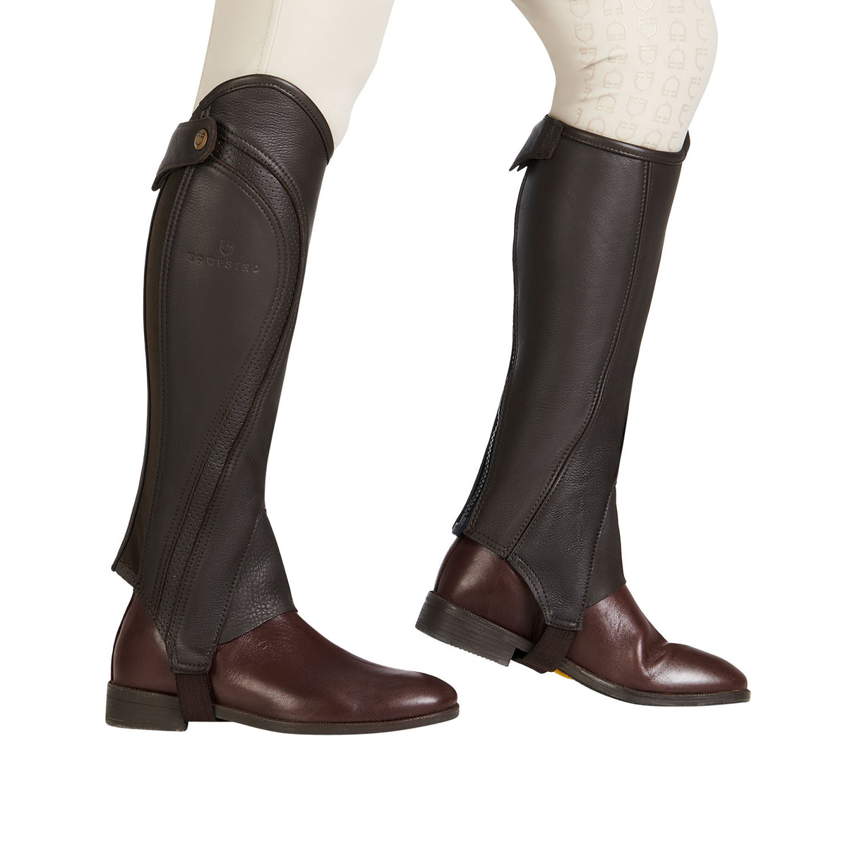 Equestro Unisex Gaiters Perforated Leather Maximum Comfort #colour_brown