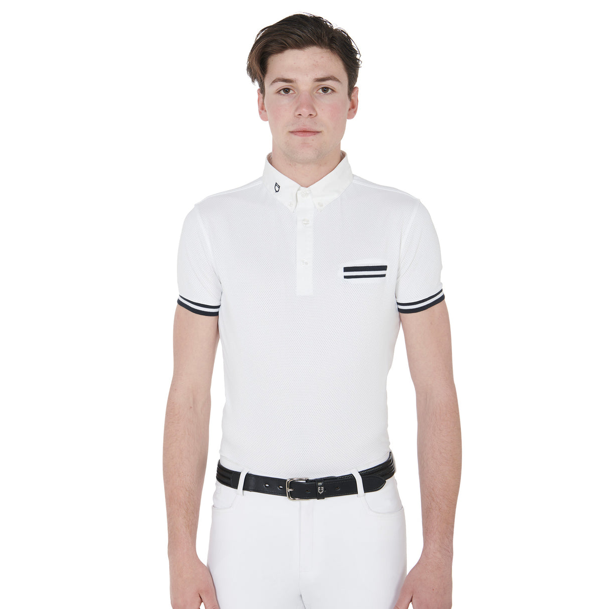 Equestro Men's Slim Fit Competition Polo Shirt With Black Inserts #colour_white