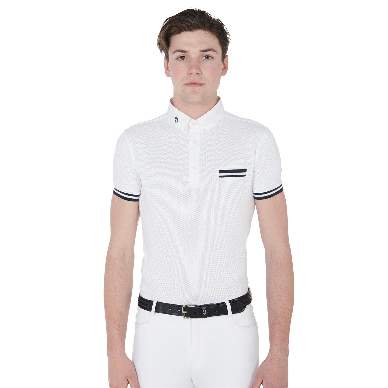 Equestro Men's Slim Fit Competition Polo Shirt With Black Inserts #colour_white