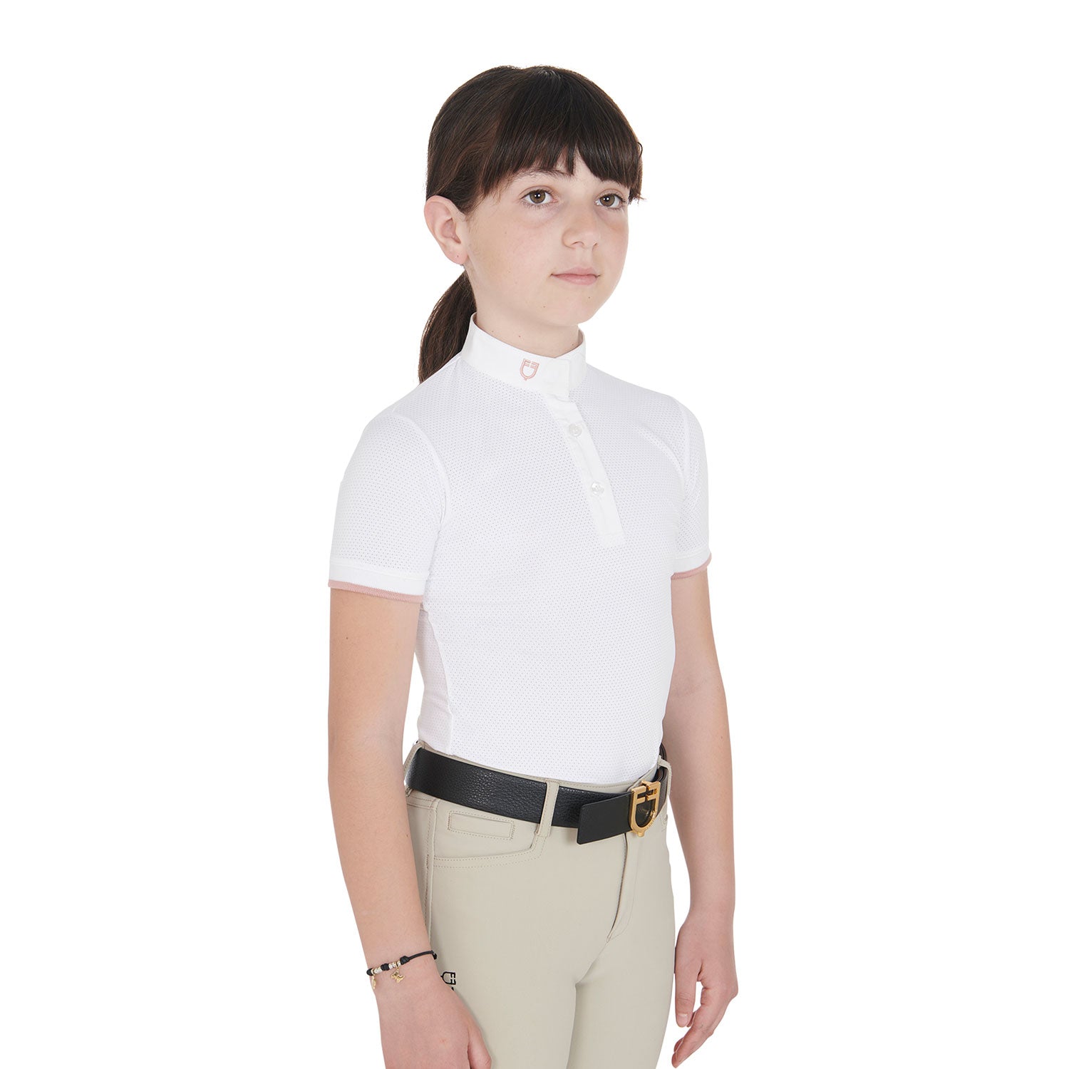 Equestro Girls' Slim Fit Breathable Competition Polo Shirt #colour_white