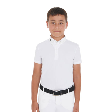 Equestro Boys' Slim Fit Competition Polo Shirt With Four Buttons #colour_white