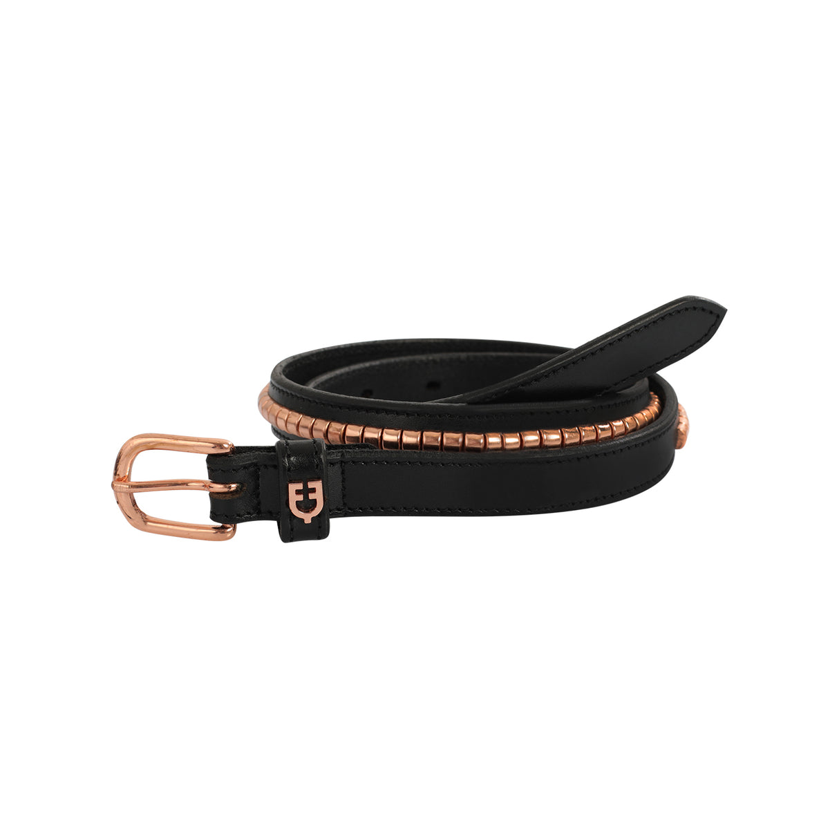 Equestro Leather Belt With Rose Gold Clincher #colour_black