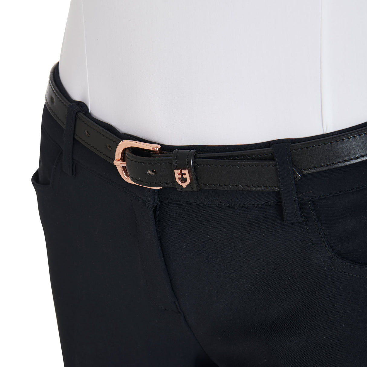Equestro Leather Belt With Rose Gold Clincher #colour_black