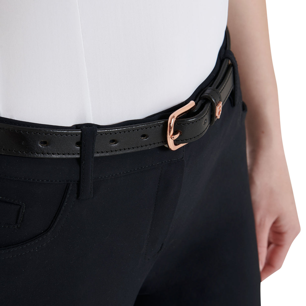 Equestro Leather Belt With Rose Gold Clincher #colour_black