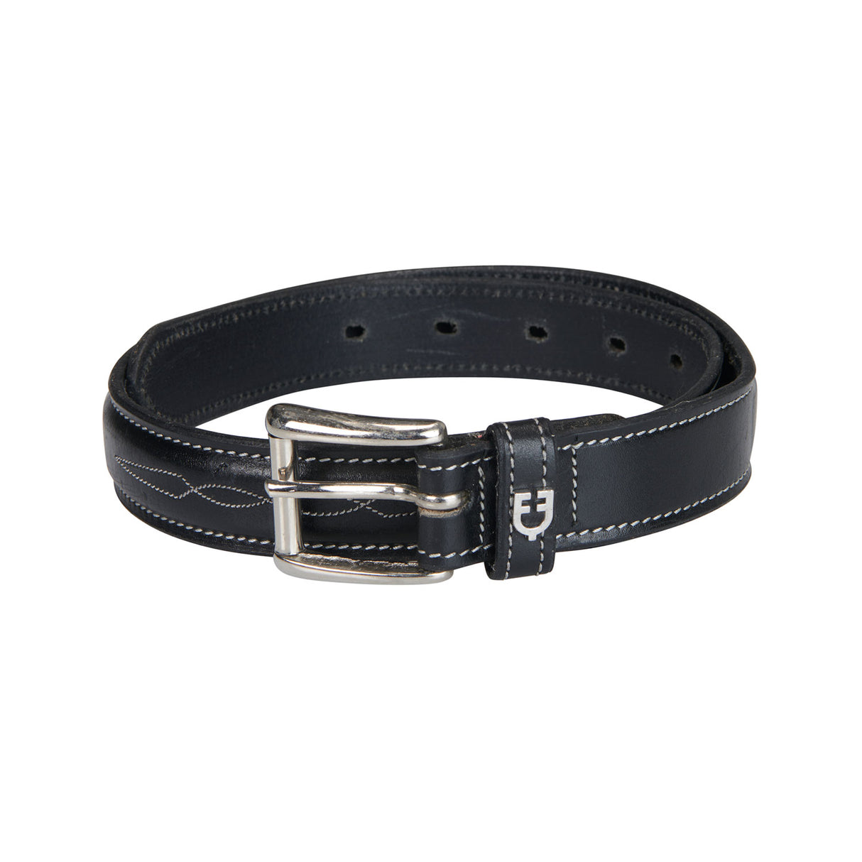Equestro Leather Belt With Handcrafted Embroidery #colour_black