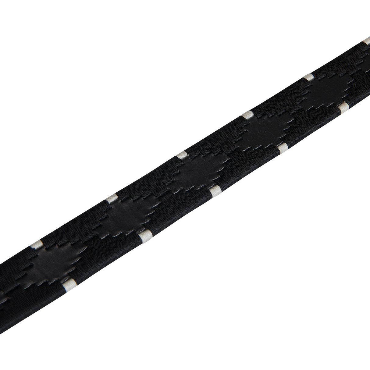 Equestro Leather Belt With Black And White Embroidery #colour_black