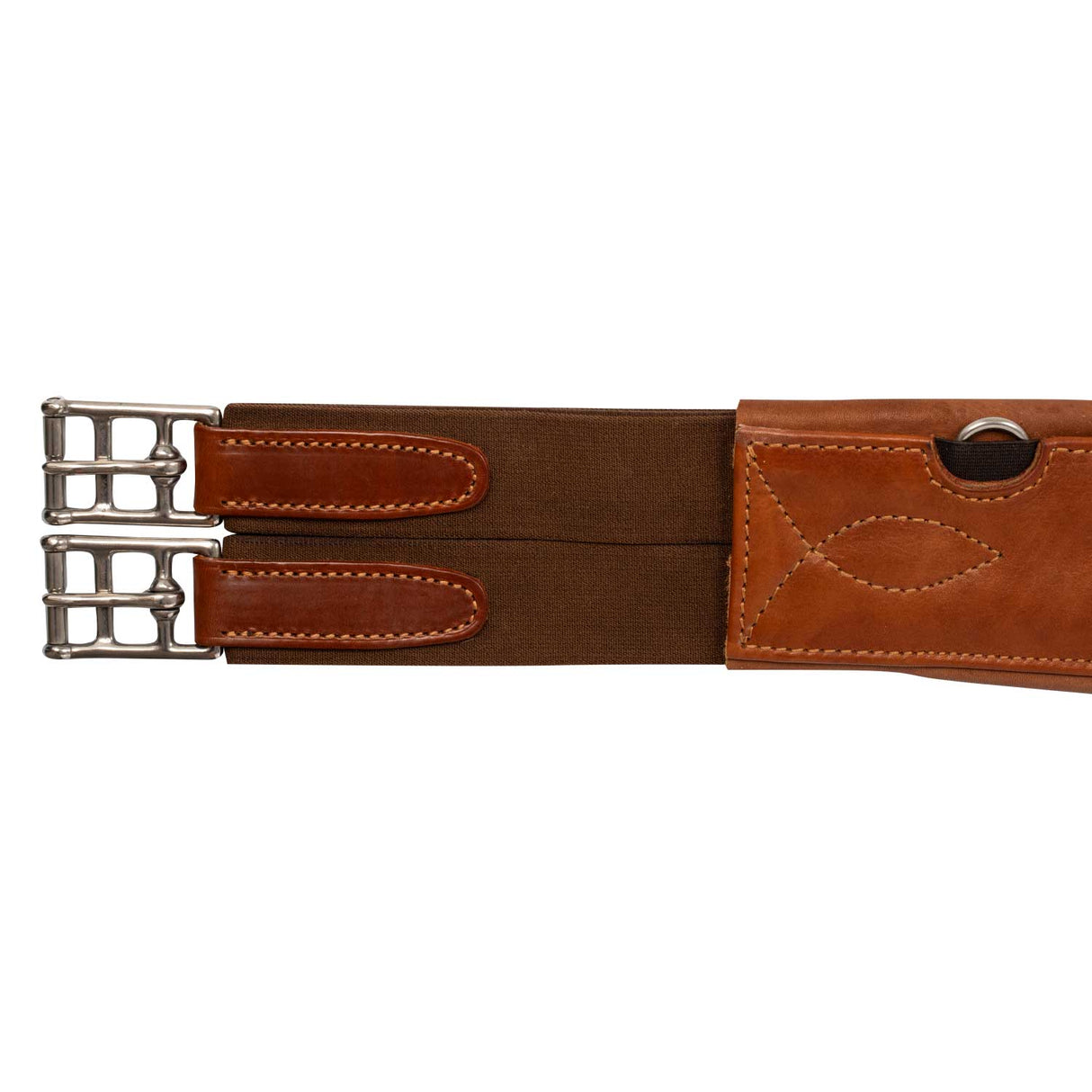 Acavallo Jumping Stud Guard Girth Leather & Gel #colour_cognac