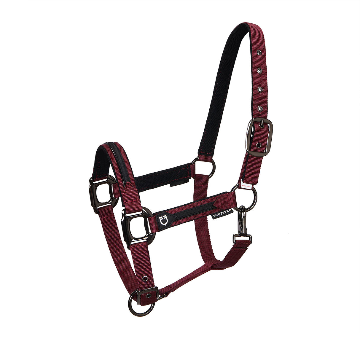 Equestro Durable Fleece Halter #colour_burgundy