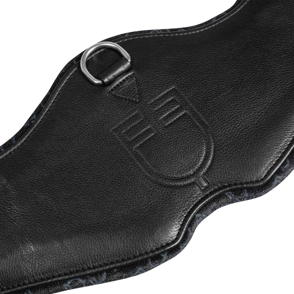 Equestro Shaped Dressage Girth In Leather With Engraved Logo #colour_black