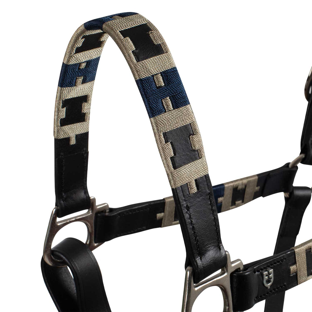 Equestro Leather Halter With Geometric Pattern #colour_black
