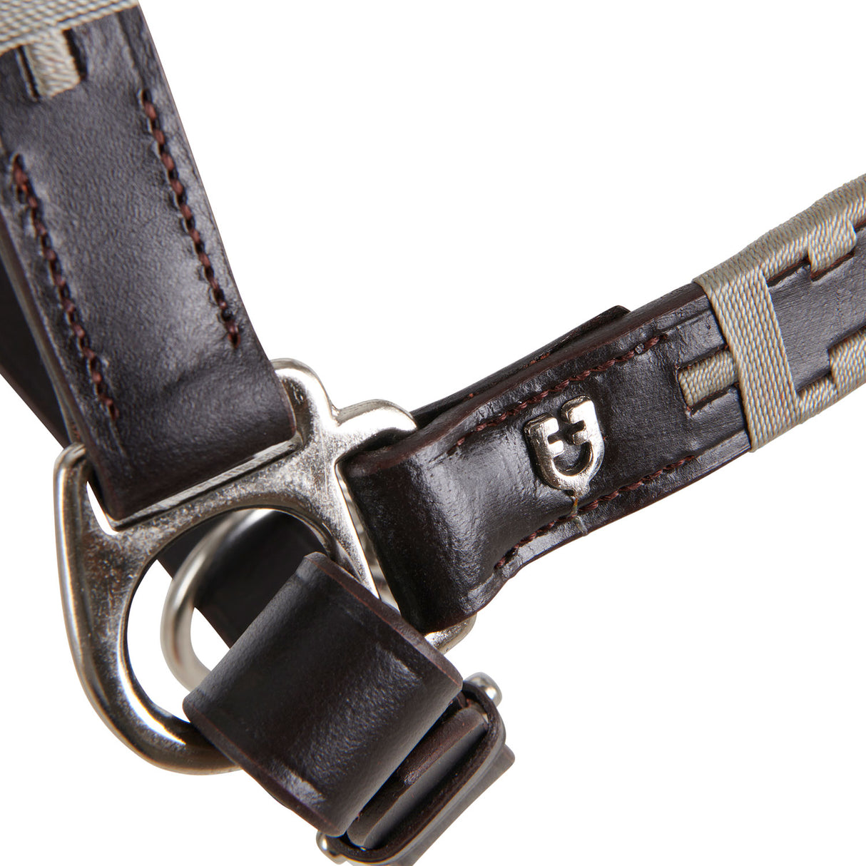 Equestro Leather Halter With Geometric Pattern #colour_brown