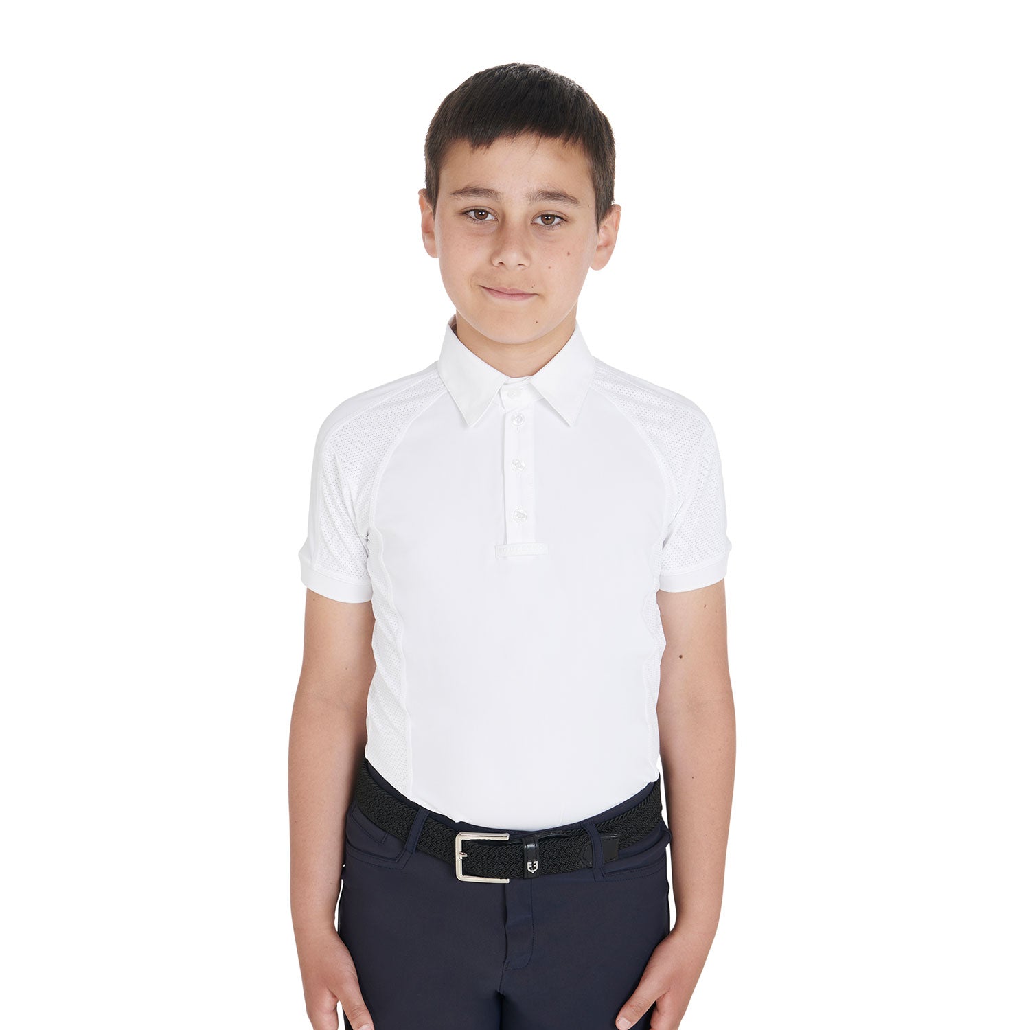 Equestro Boys' Slim Fit Competition Polo Shirt Four-Buttons #colour_white