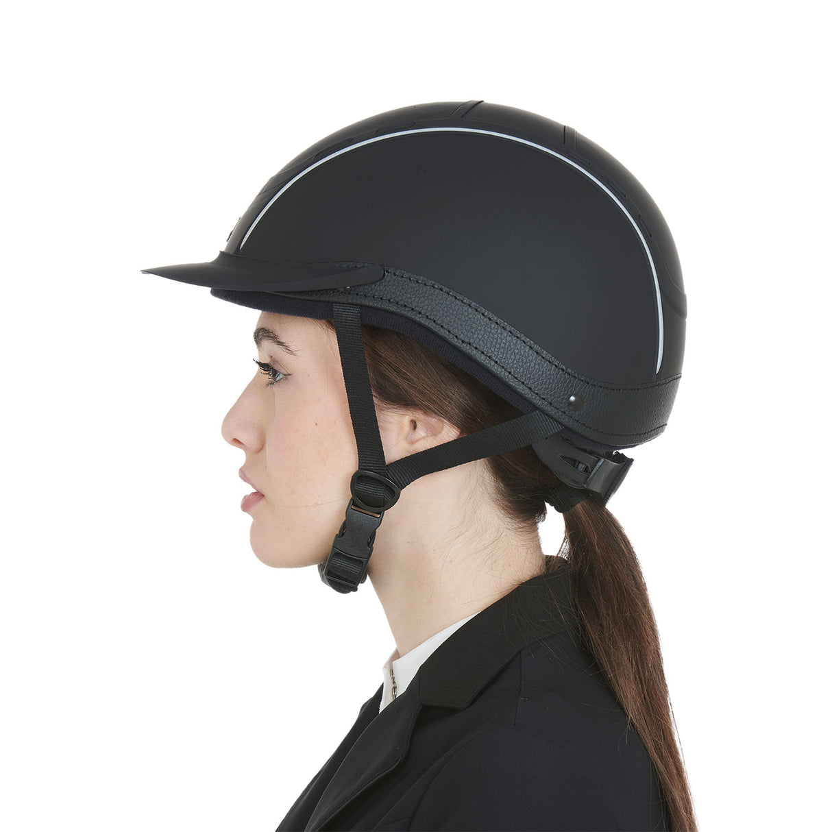 Equestro Helmet With Front Logo And Leather Inserts