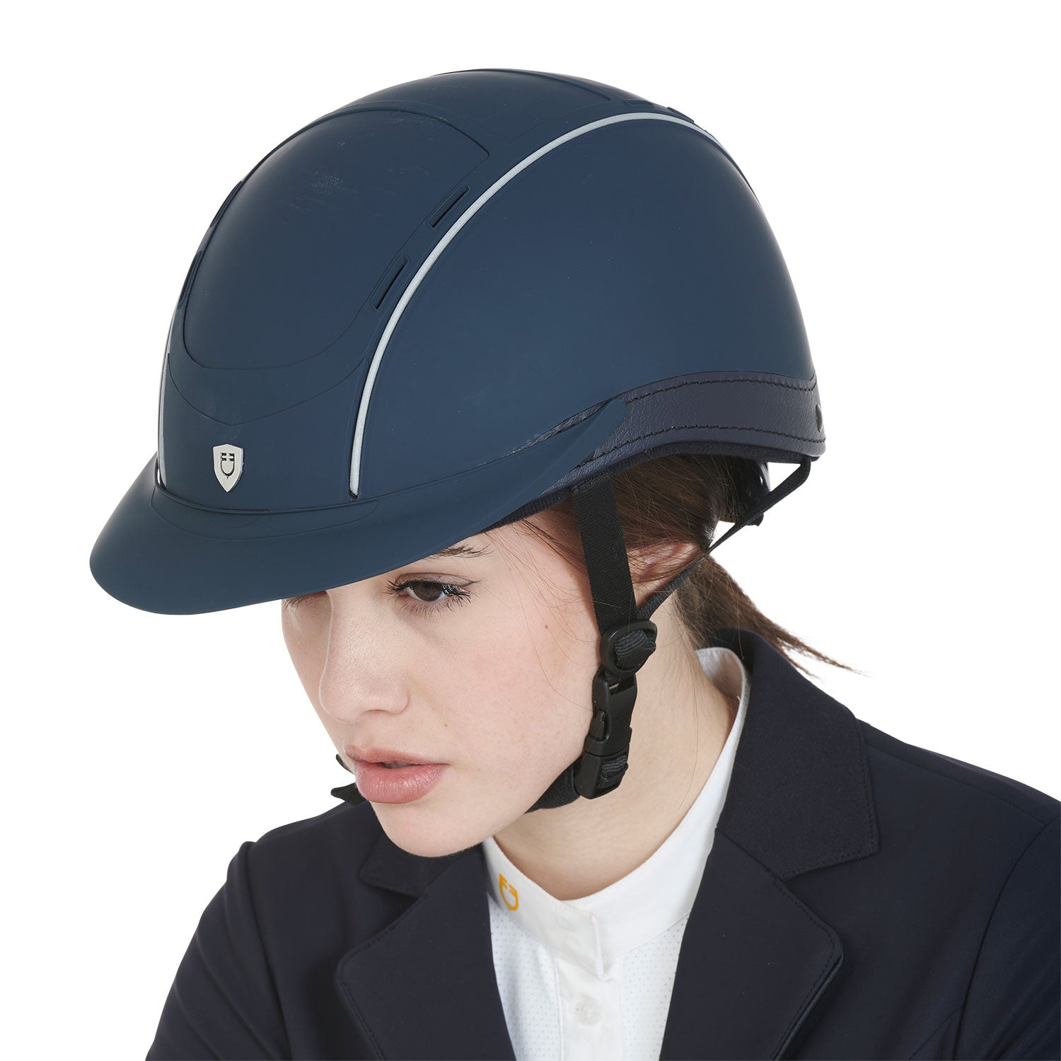 Equestro Helmet With Front Logo And Leather Inserts