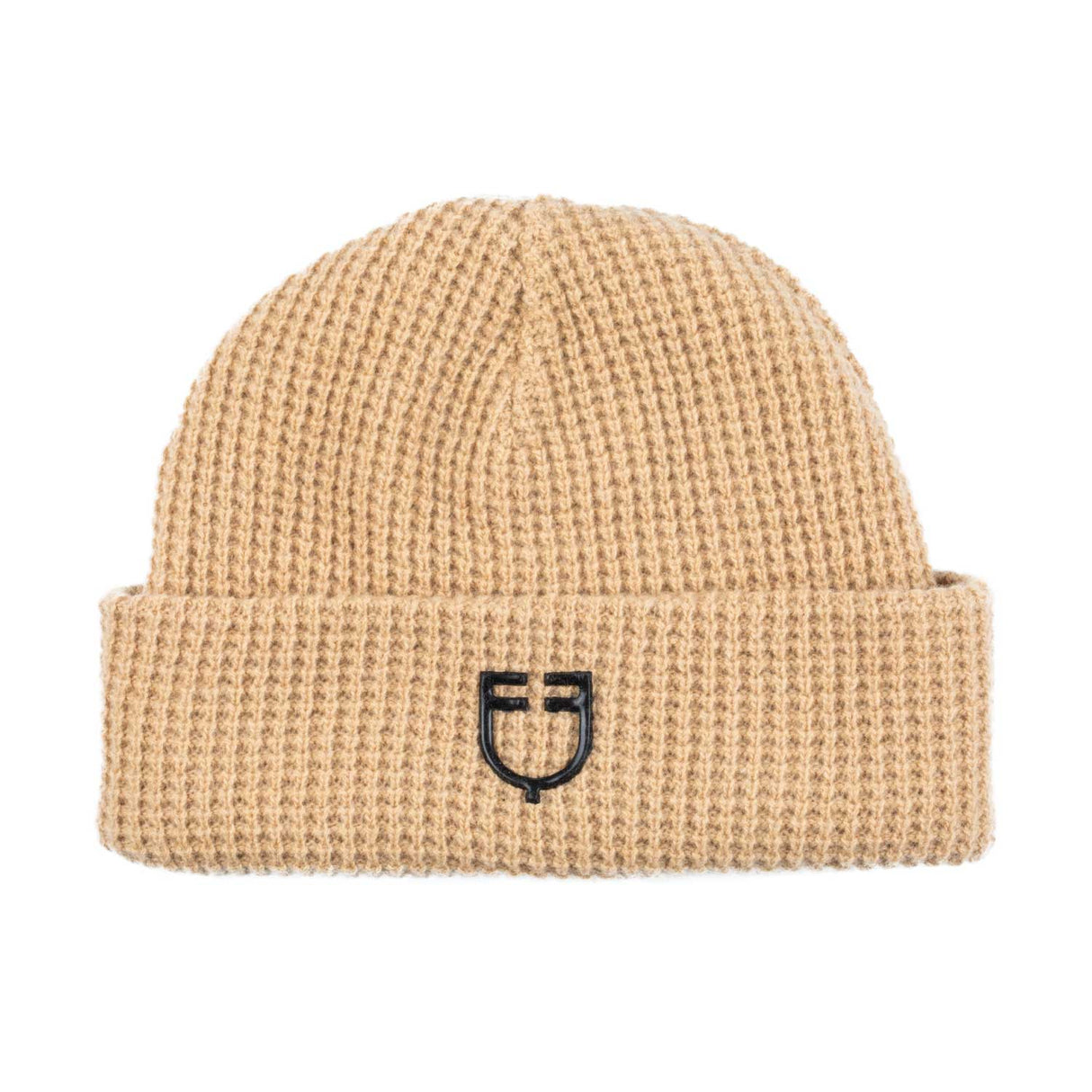 Equestro Unisex Ribbed Wool Beanie With Logo #colour_beige