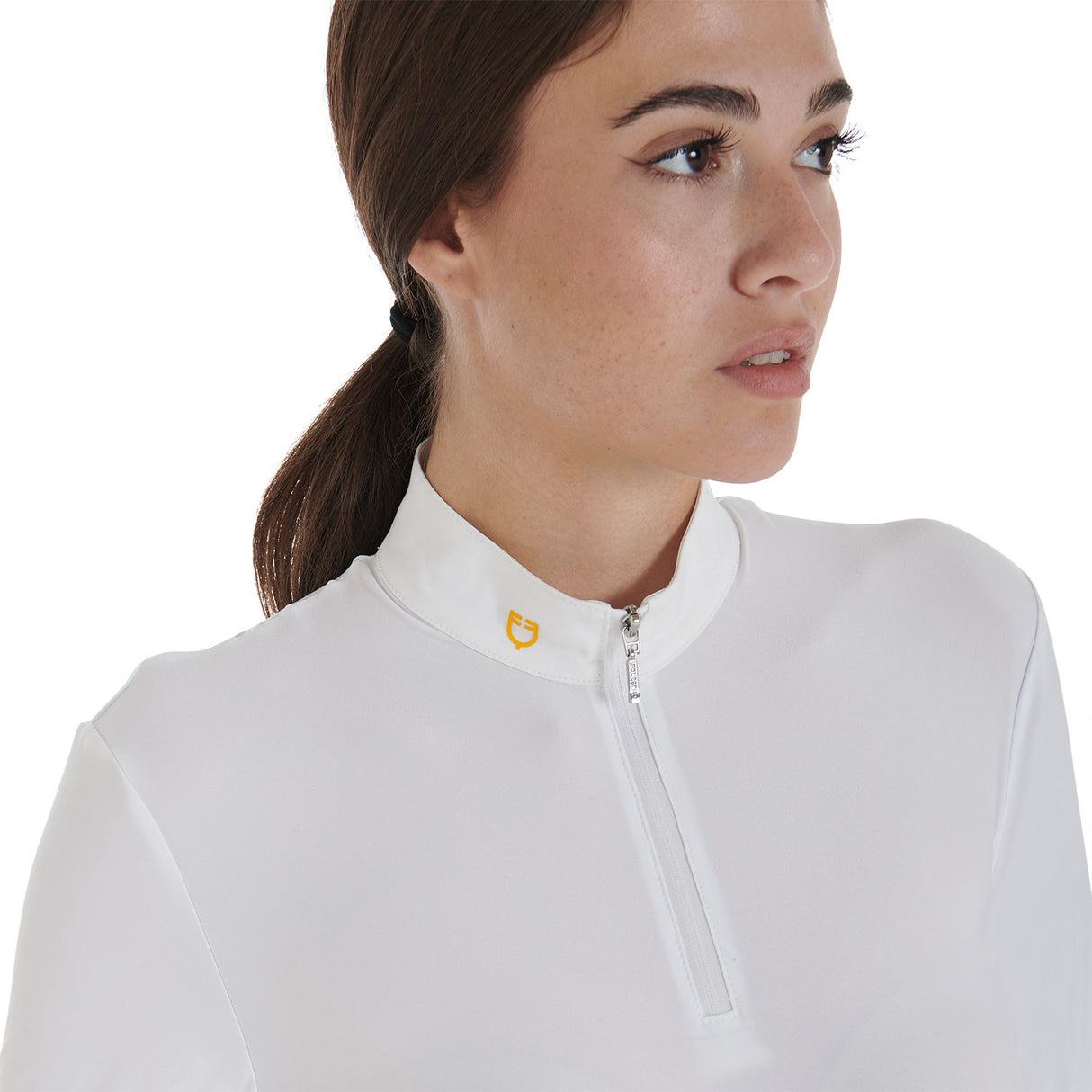 Women's long sleeved polo shirt in technical fleece fabric