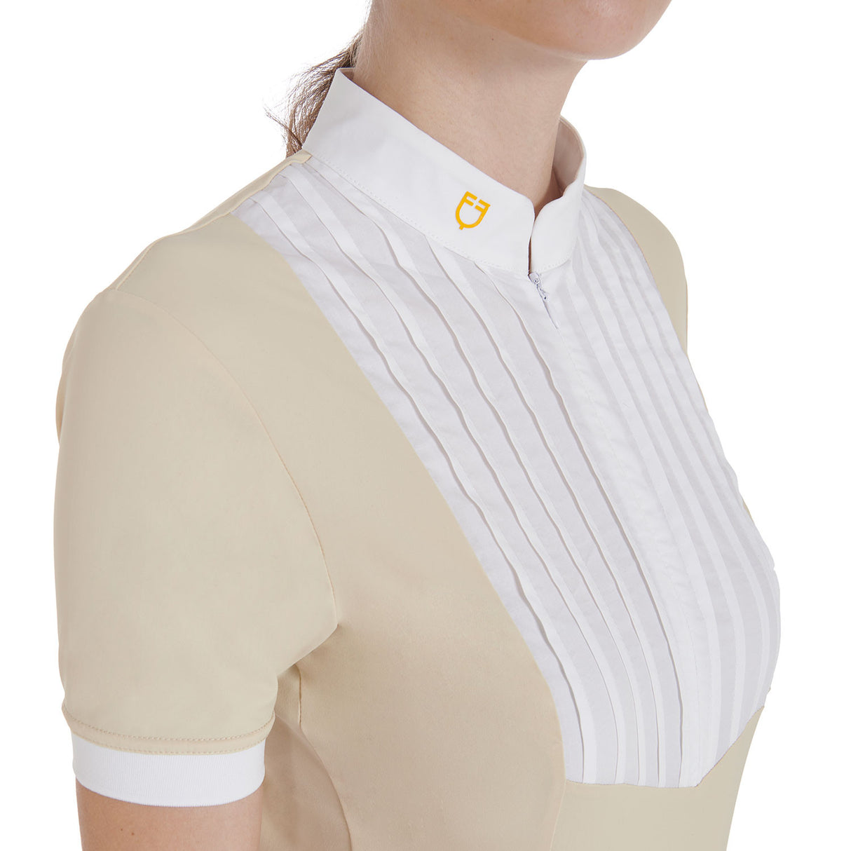 Women's slim fit pleated cotton polo shirt