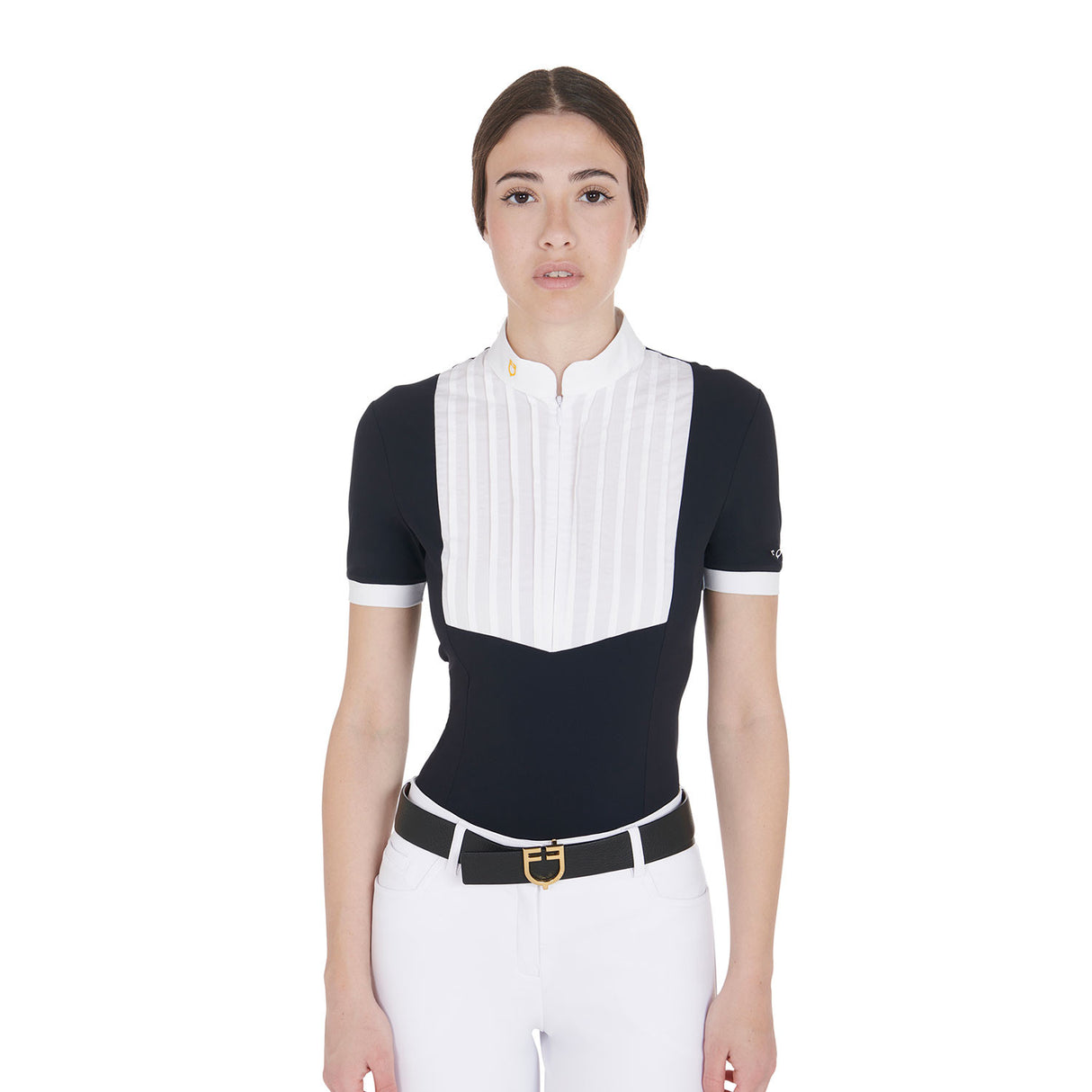 Women's slim fit pleated cotton polo shirt