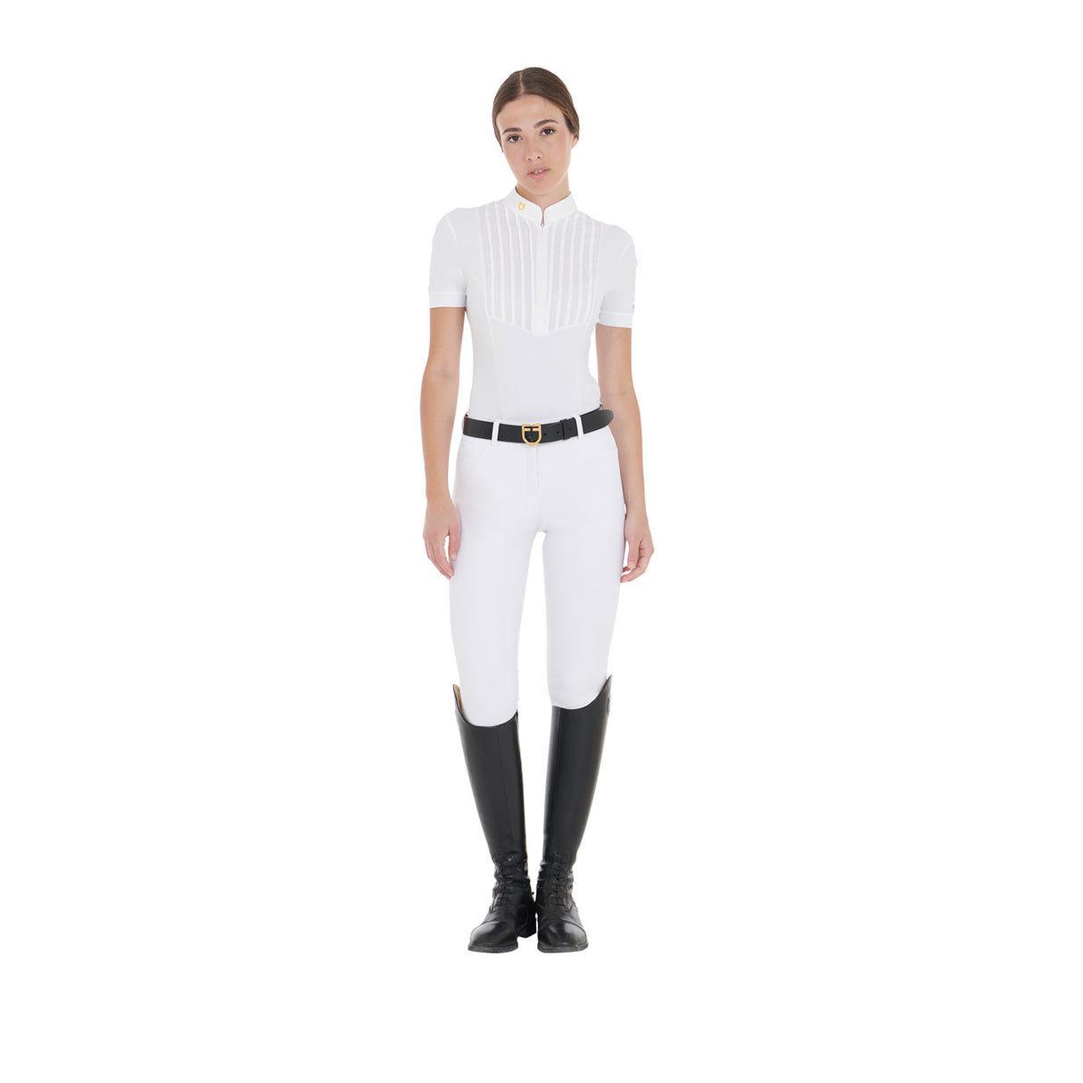 Women's slim fit pleated cotton polo shirt