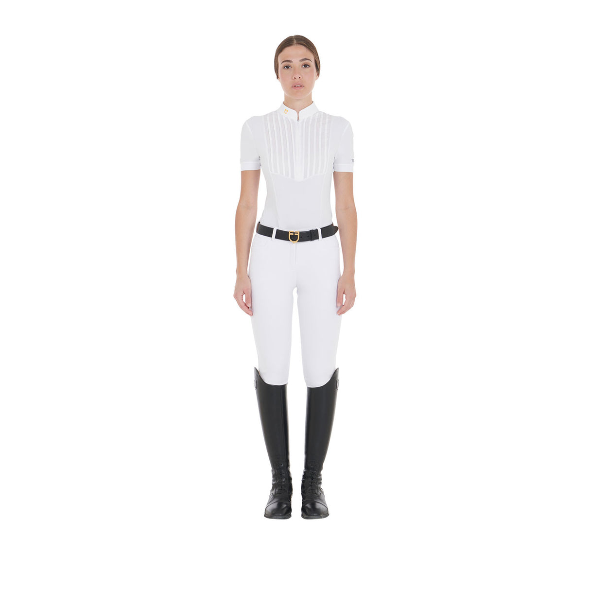 Women's slim fit pleated cotton polo shirt