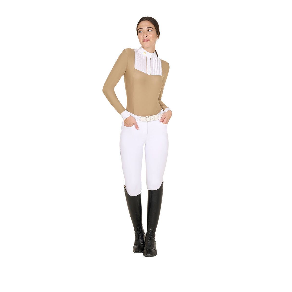 Women's slim fit polo shirt with pleated cotton