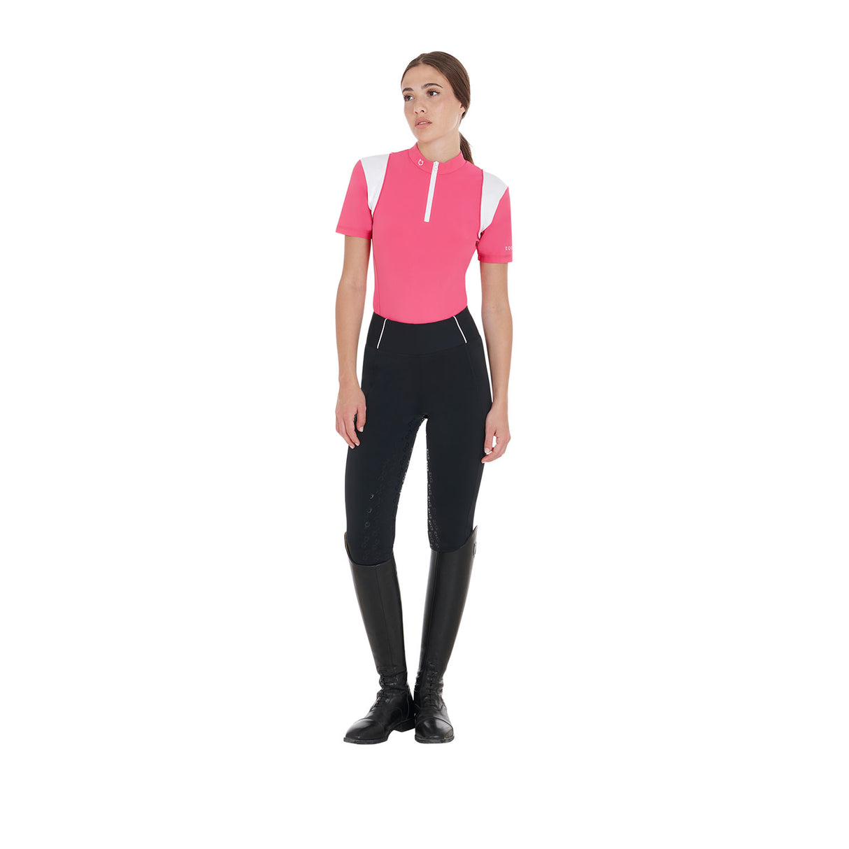 Equestro Women's Slim Fit Training Polo Shirt with Mesh Inserts #colour_fucsia