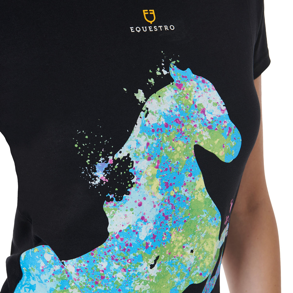 Equestro Women's Slim Fit T-Shirt With Abstract Horse Print #colour_black