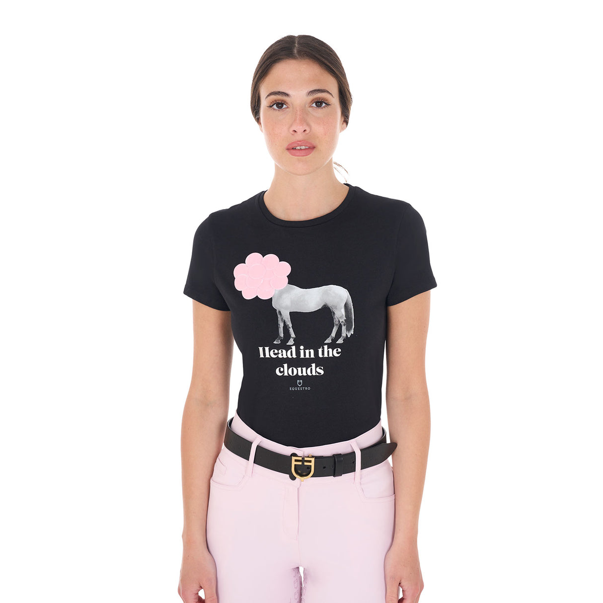 Equestro Women's Head In The Clouds Cotton T-Shirt #colour_black