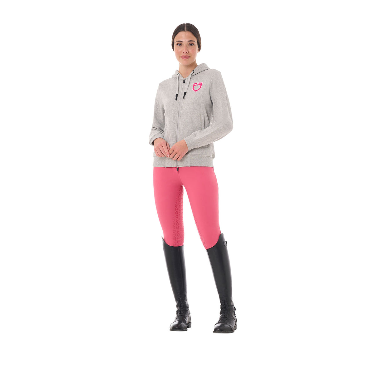 Equestro Women's Hoodie With Zip And Sponge Logo #colour_grey-fucsia