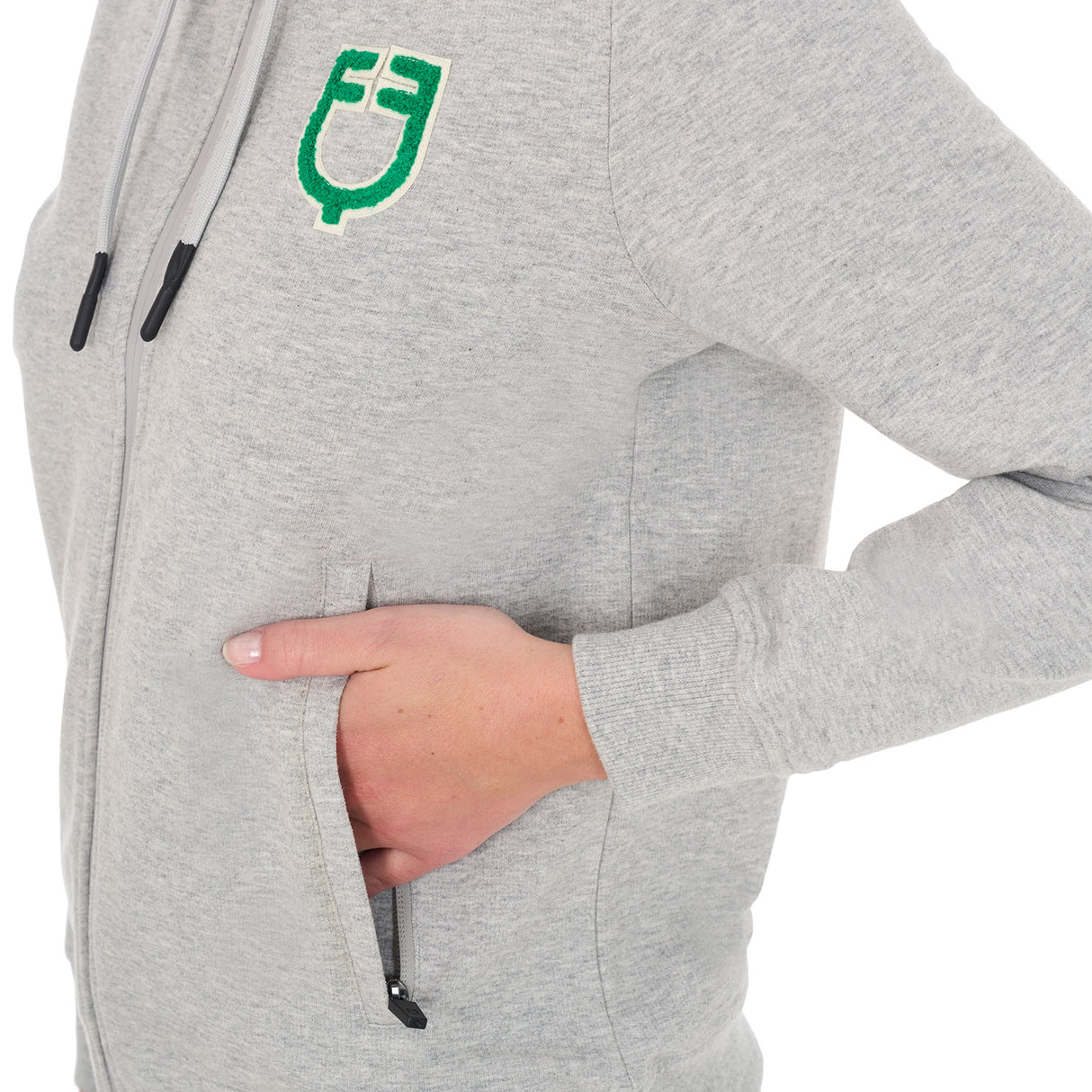 Equestro Women's Hoodie With Zip And Sponge Logo #colour_grey-green