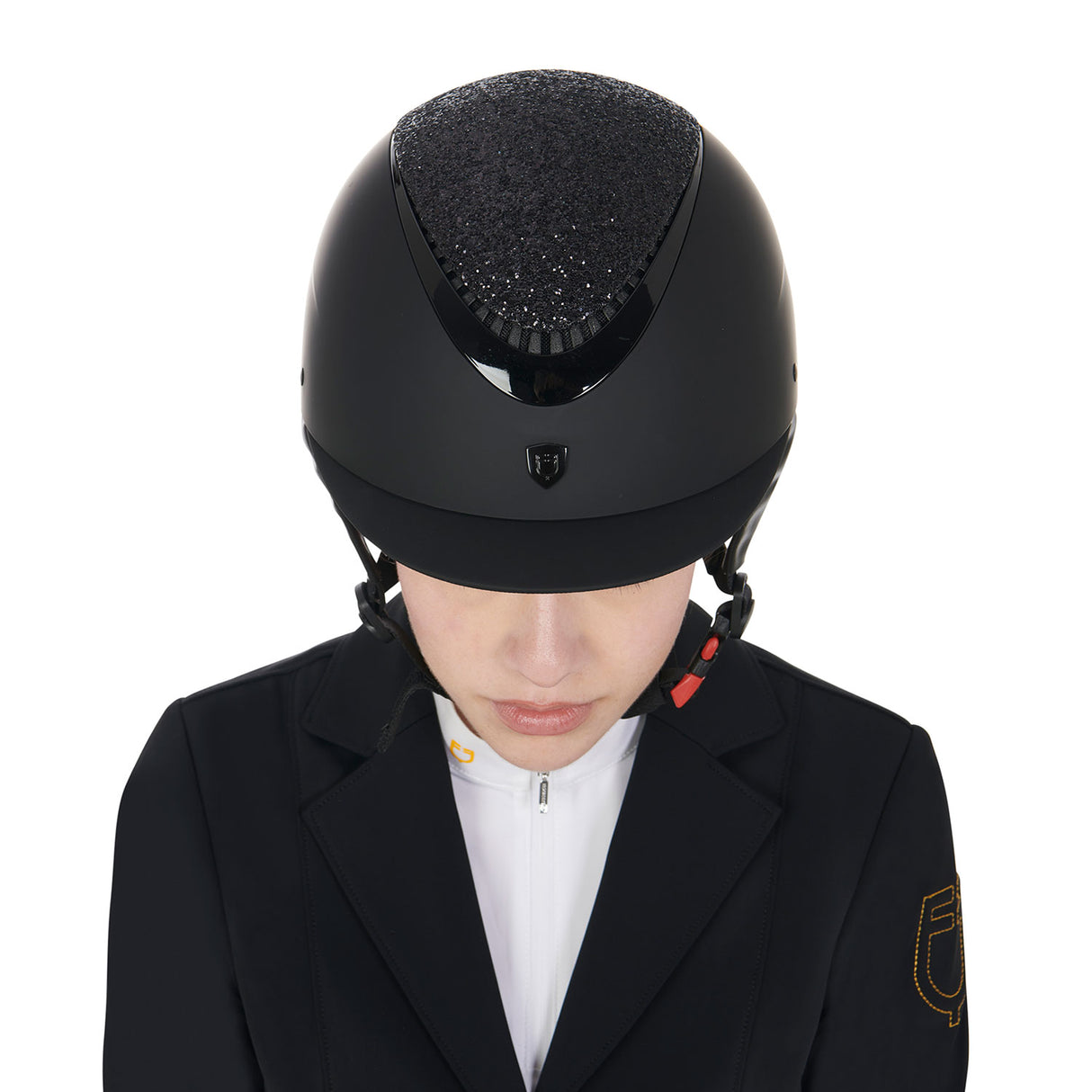 Equestro Narrow Visor Helmet With Rhinestones En 1384-2023 Homologation #colour_black
