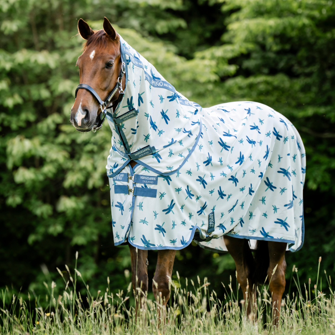 Horseware Ireland Amigo Bug Rug Plus #colour_dragonfly-print-silver-blue-sage