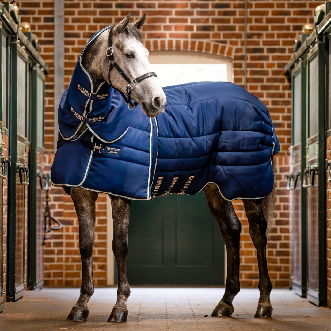 Horseware Ireland Rambo Optimo 400g Plus Stable Rug #colour_navy-beige-baby-blue-navy
