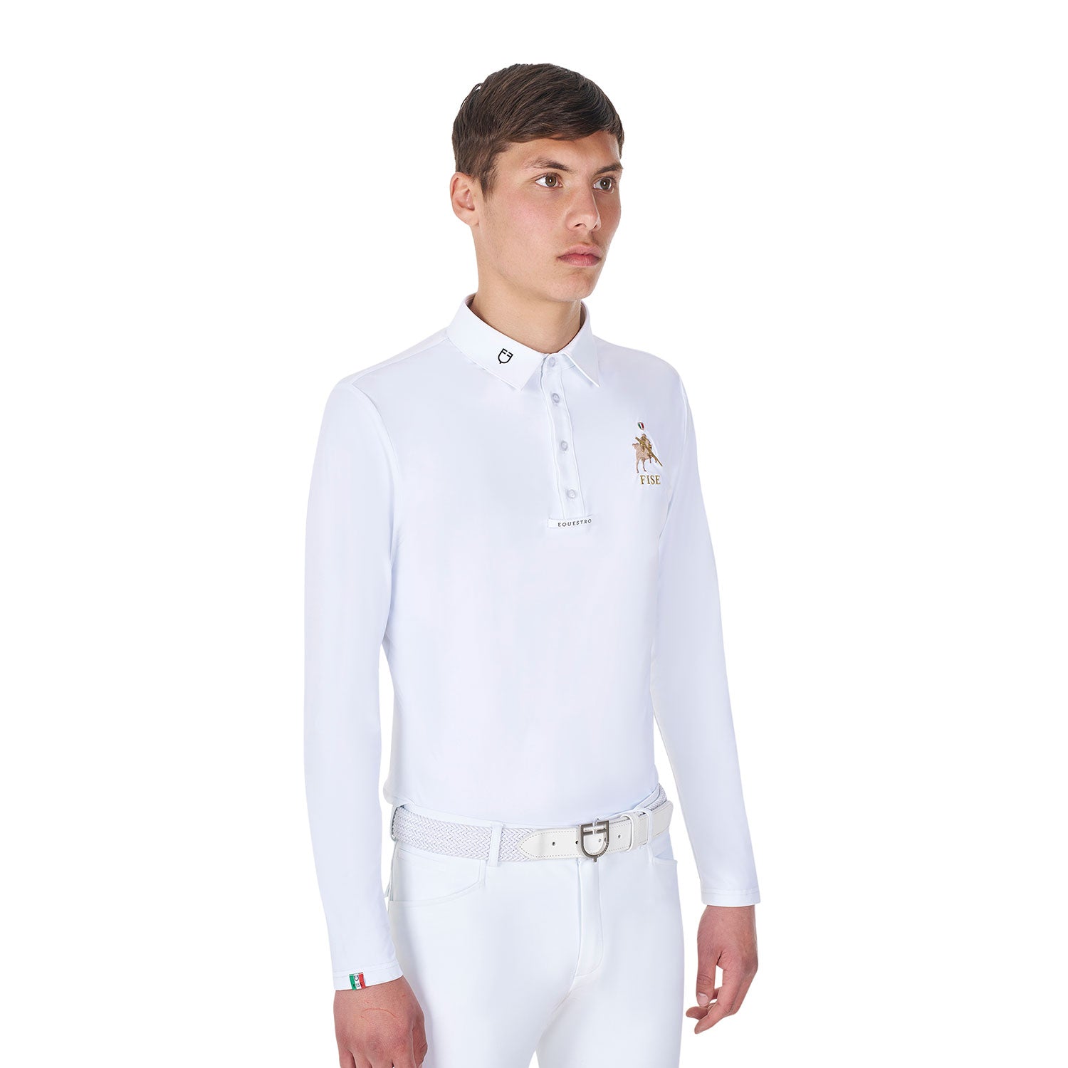 Equestro Men's Long-Sleeved Competition Polo Shirt Equestro X Fise #colour_white