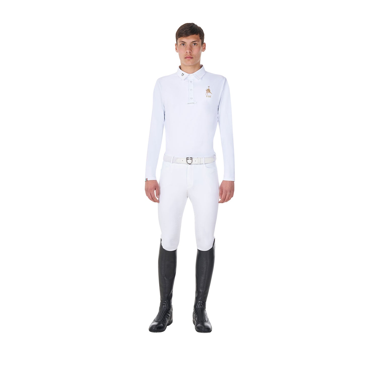 Equestro Men's Long-Sleeved Competition Polo Shirt Equestro X Fise #colour_white
