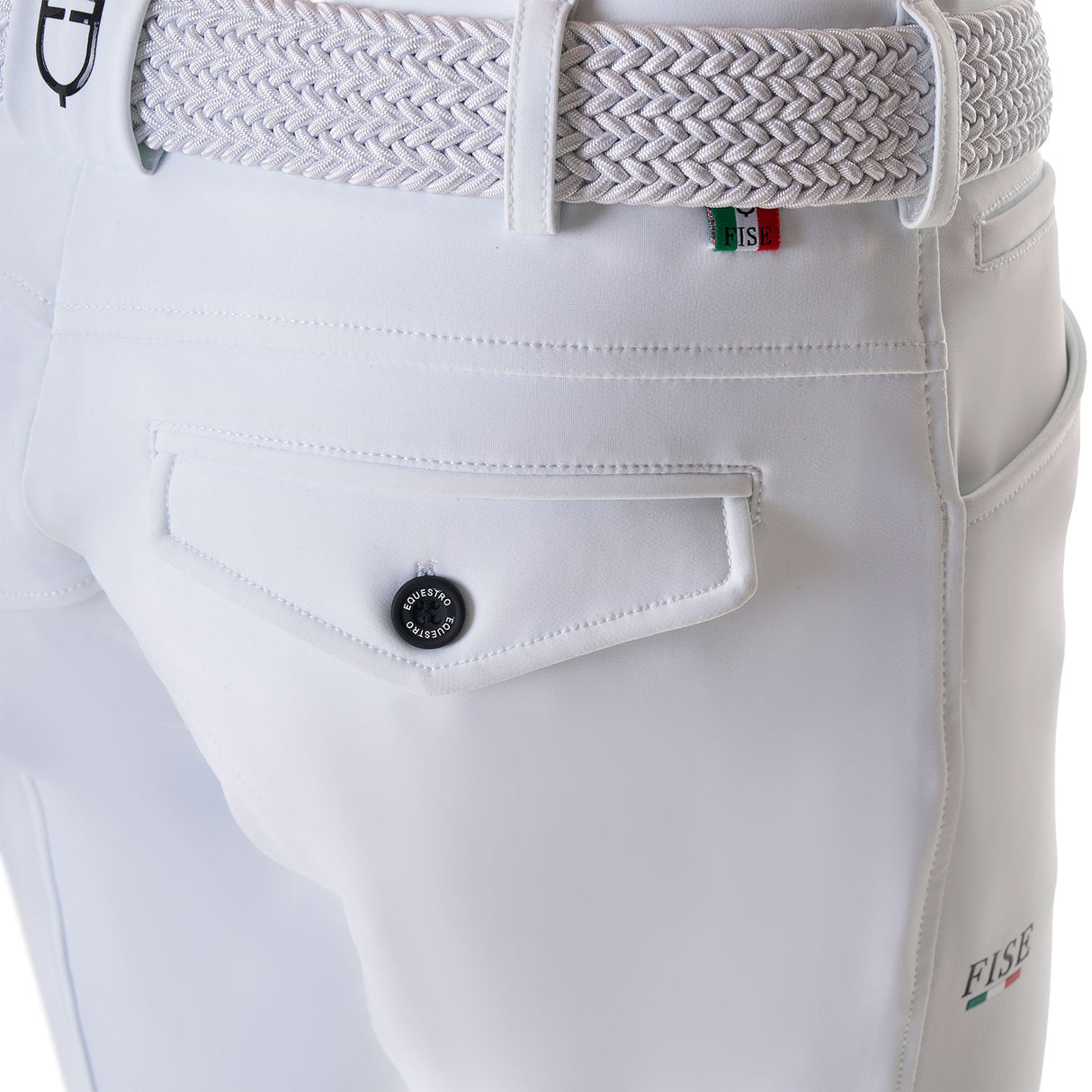Equestro Men's Knee Grip Breeches Equestro X Fise #colour_white