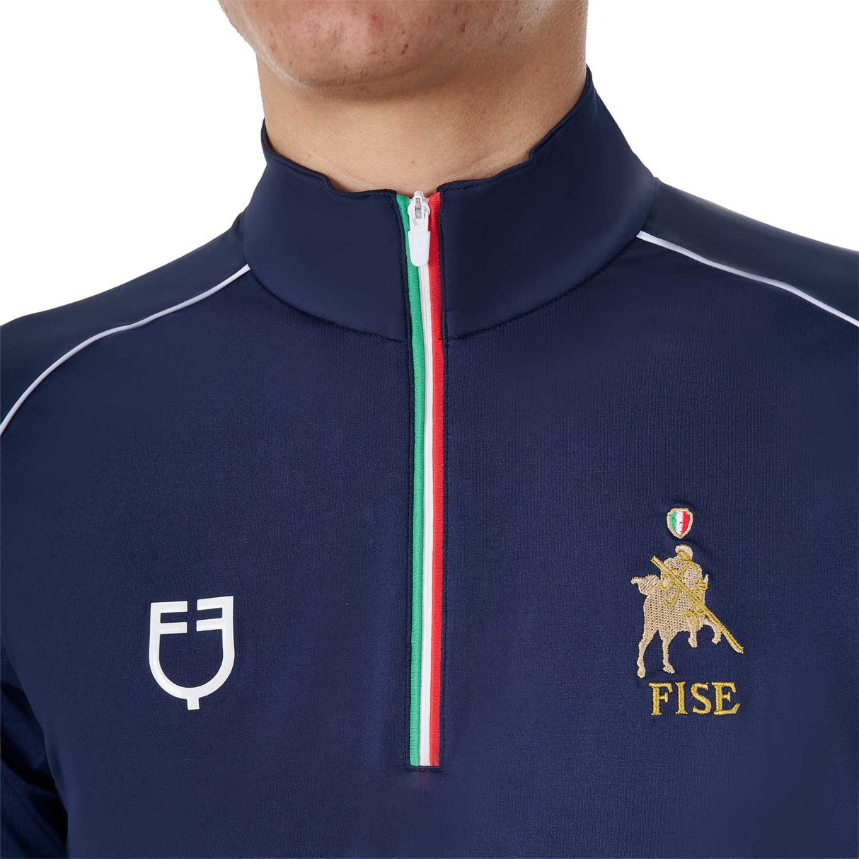 Equestro Men's Training Polo Shirt With Italian Flag Zip Equestro X Fise