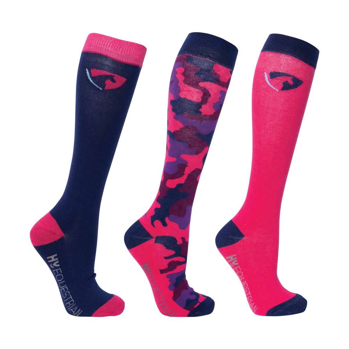 Hy Equestrian DynaForce Socks - Pack of 3 #colour_raspberry-navy