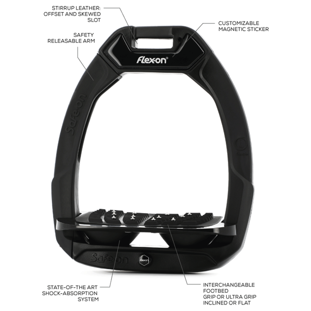 Flex-On Safe-On Inclined Ultra Grip Stirrups #colour_black-black-black