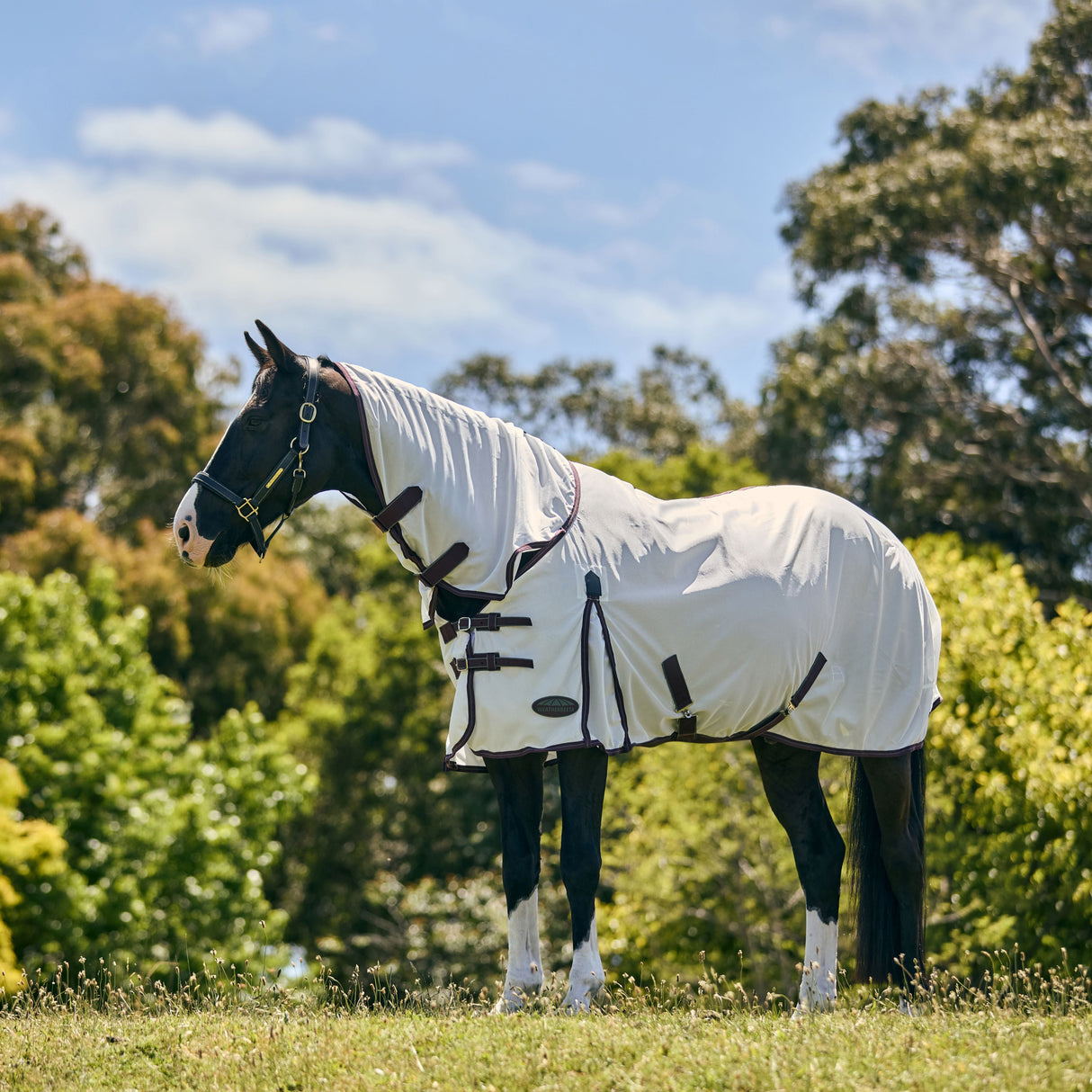 WeatherBeeta ComFiTec Essential Mesh II Combo Neck Fly Rug #colour_white-maroon-grey