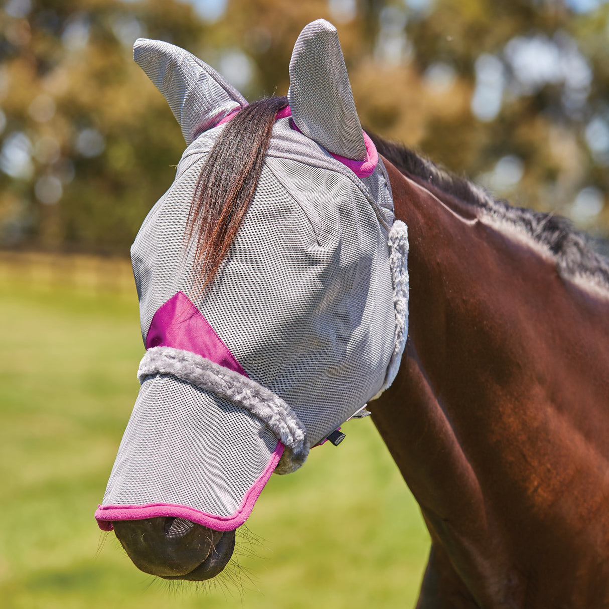 Weatherbeeta Comfitec Double Dart Deluxe Fly Mask With Ears And Nose #colour_grey-purple